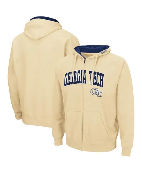 Мужская золотистая толстовка с капюшоном georgia tech yellow jackets arch logo 3.0 с молнией во всю длину Colosseum