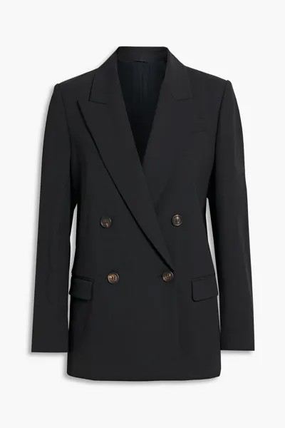 Двубортный пиджак из смесовой шерсти и твила, украшенный бусинами BRUNELLO CUCINELLI, черный