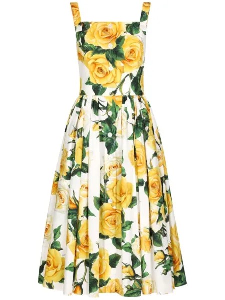 Dolce & Gabbana платье миди с цветочным принтом, белый