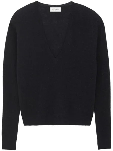 Saint Laurent джемпер тонкой вязки с V-образным вырезом, черный