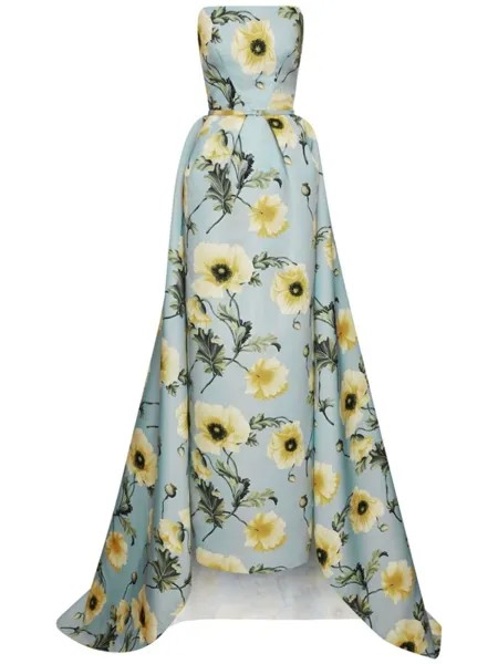 Платье без бретелей с принтом Poppy Oscar de la Renta, зеленый