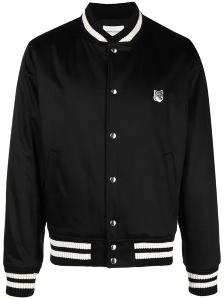 Maison Kitsuné атласный бомбер с нашивкой, черный