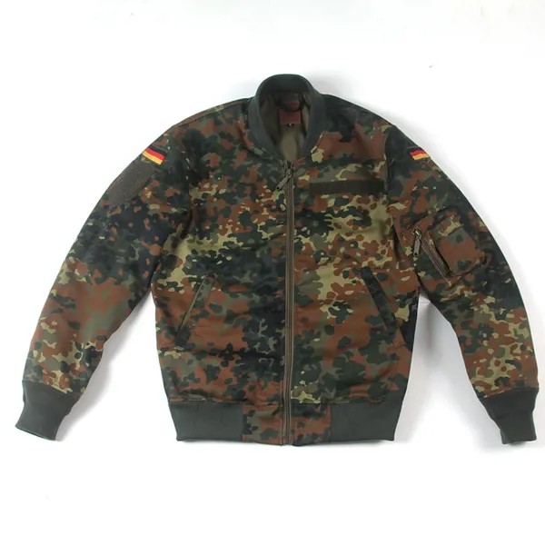 Немецкая армейская камуфляжная куртка-бомбер Flecktarn в стиле милитари MA-1, Мужская камуфляжная куртка