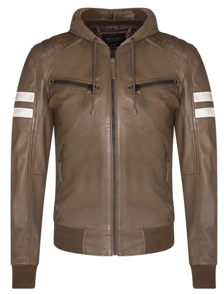 Кожаный бомбер в стиле ретро с капюшоном - Скопье Infinity Leather, коричневый
