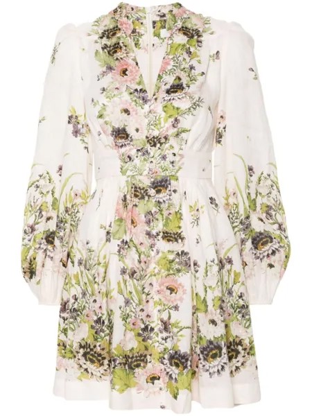 Льняное платье мини Halliday Plunge ZIMMERMANN, бежевый