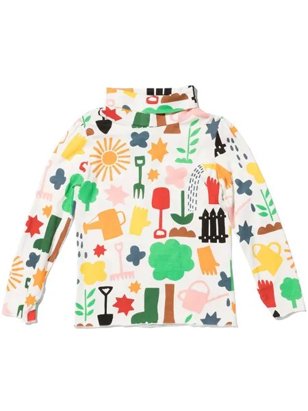 Stella McCartney Kids топ с воротником-шалькой и принтом Gardening
