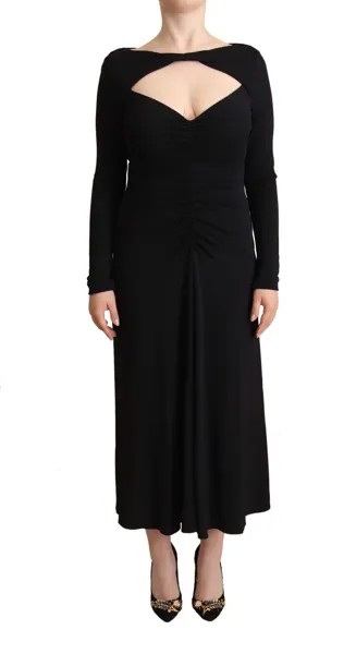 Платье PINKO, черное нейлоновое эластичное платье с длинными рукавами и глубоким V-образным вырезом макси IT40/US6/S $400