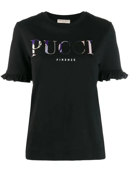 Emilio Pucci ruffled sleeves logo T-shirt