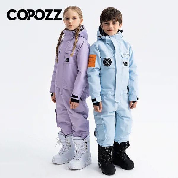 Новый Зимний лыжный костюм COPOZZ для детей, для мальчиков, Детские водонепроницаемые теплые лыжные комбинезоны для девочек, ветрозащитный сл...