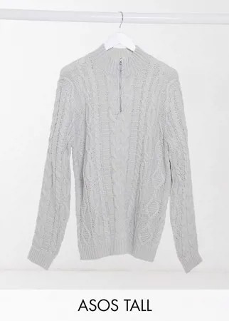Светло-серый джемпер фактурной вязки с короткой молнией ASOS DESIGN Tall