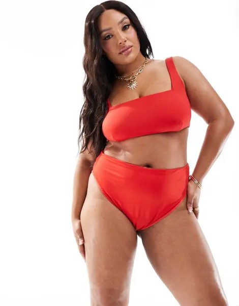 Красные плавки бикини с завышенной талией ASOS DESIGN Curve Maya
