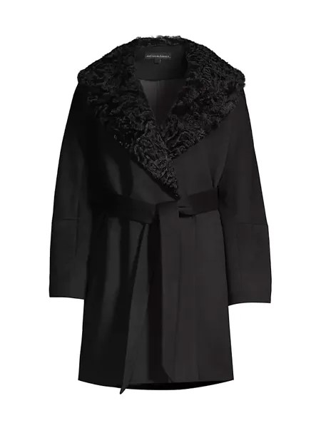 Пальто с поясом и дубленочным воротником Sofia Cashmere, черный