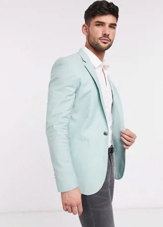 Супероблегающий пиджак мятного цвета с добавлением льна ASOS DESIGN-Черный