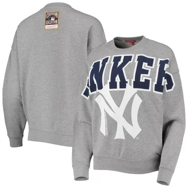 Женский легкий пуловер с логотипом Mitchell & Ness Heathered Grey New York Yankees Cooperstown Collection, толстовка