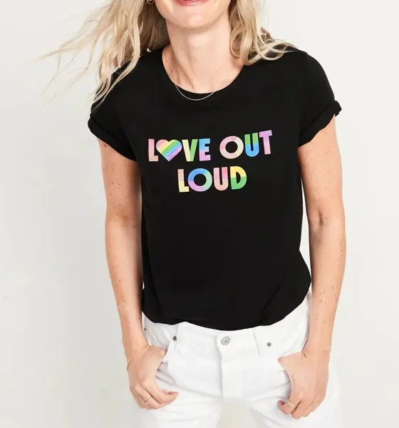 ЧЕРНАЯ ХЛОПКОВАЯ ФУТБОЛКА OLD LOUD OUT LOUD PRIDE ЖЕНСКАЯ ФУТБОЛКА M XL