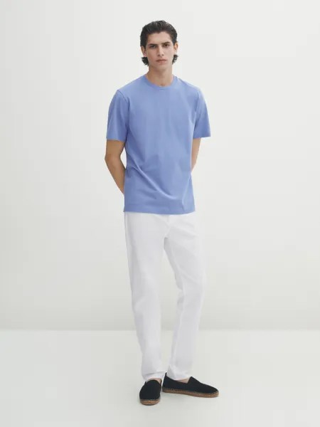 Футболка из хлопкового текстурирования Massimo Dutti, глубокий синий