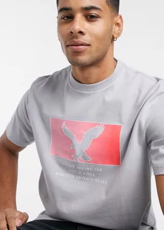 Серая футболка с большим логотипом-орлом на груди American Eagle-Серый
