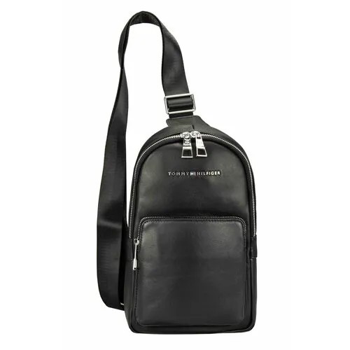 Сумка  слинг Tommy 3376 повседневная, натуральная кожа, внутренний карман, регулируемый ремень, черный