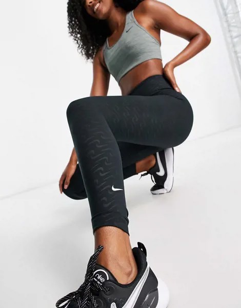 Леггинсы черного цвета длиной 7/8 со сплошным принтом Nike Training Icon Clash Dri-FIT One Luxe-Черный