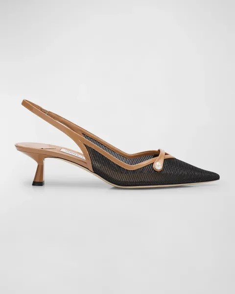 Сетчатые туфли Мэри Джейн с пяткой на пятке Amita Jimmy Choo, цвет Black/Biscuit