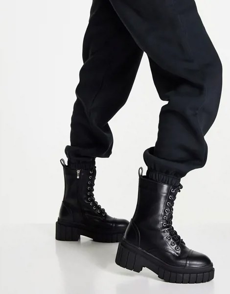 Черные ботинки на толстой подошве со шнуровкой In The Style x Jac Jossa-Черный цвет