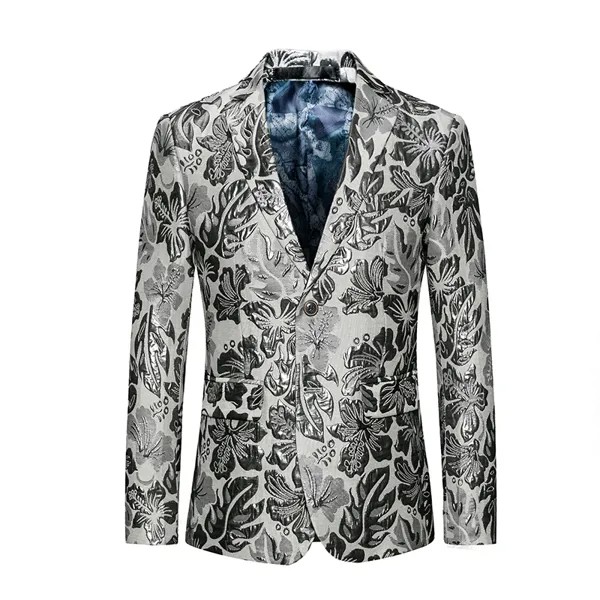 Блейзер мужской серебристый с объемными буфами, роскошный приталенный, стильный блейзер для выпускного клуба, цветочный пиджак азиатского размера 6xl