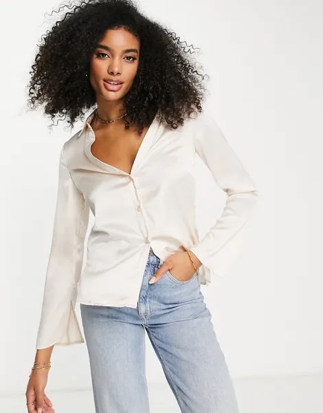 Светло-серая атласная рубашка узкого кроя ASOS DESIGN-Белый