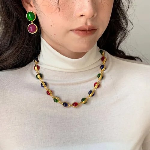 Колье, искусственный камень, стекло, длина 46 см, мультиколор, желтый