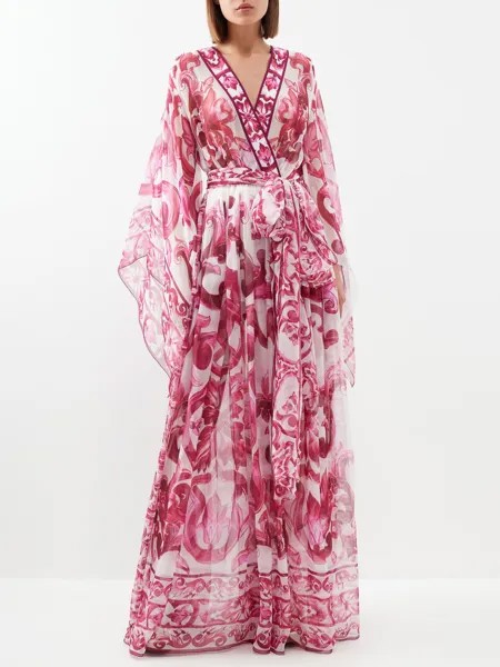 Комбинезон из шелкового шифона с принтом майолика Dolce & Gabbana, розовый