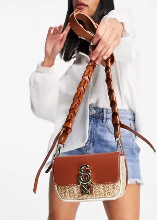 Коричневая плетеная сумка через плечо с логотипом и фурнитурой Steve Madden Bbreaker-Коричневый цвет