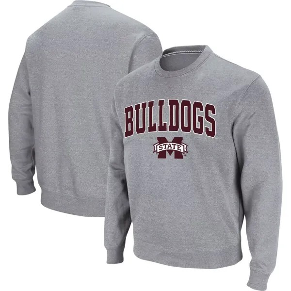 Мужской саржевый пуловер с логотипом Mississippi State Bulldogs Arch & Logo Tackle серого цвета Colosseum