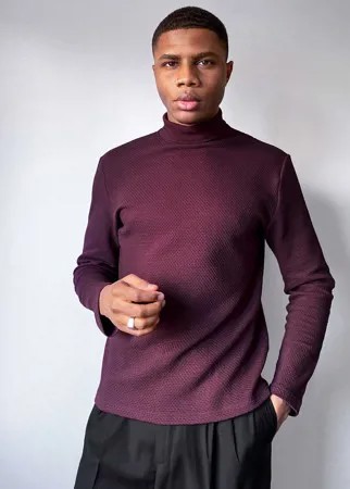 Лонгслив-водолазка из фактурной ткани бордового цвета ASOS DESIGN-Красный