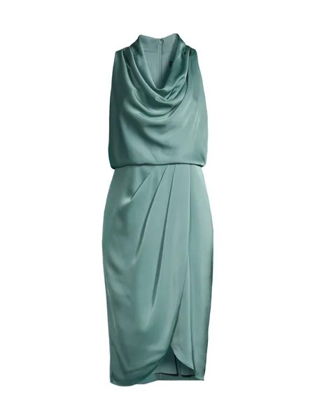 Атласное миди-платье с воротником-хомутом Aidan Mattox, зеленый