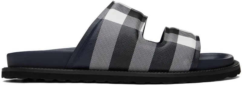 Темно-синие и белые шлепанцы в клетку Burberry