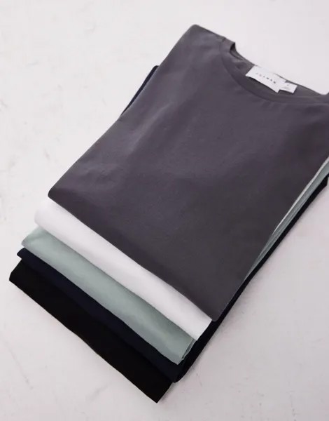 Набор из 5 классических футболок Topman черного, белого, темно-синего, темно-серого и шалфейного цветов