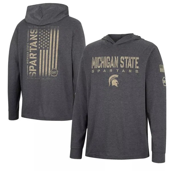 Мужская темно-серая футболка с длинным рукавом и худи Michigan State Spartans Team OHT Military Appreciation Colosseum