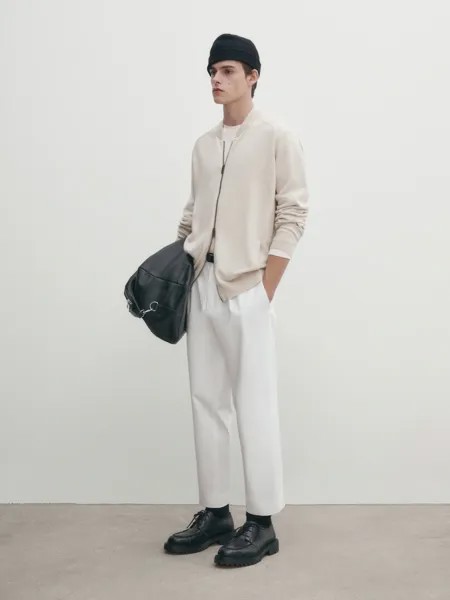 Кардиган на молнии из смеси шерсти и хлопка Massimo Dutti, оранжевый