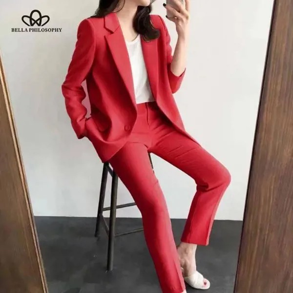 Одиночный Botton Work Blazer Костюмы OL Брюки Костюм Выемчатые блейзеры Куртки с брюками Две части Набор