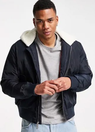 Бомбер с капюшоном из искусственной овчины True Religion-Голубой