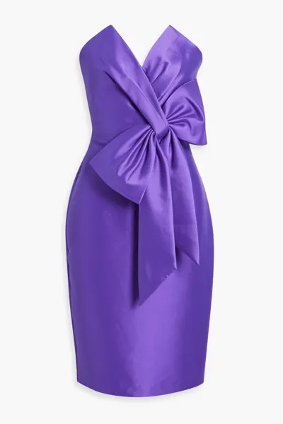 Платье из фая без бретелек с бантом Badgley Mischka, фиолетовый