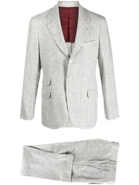 Brunello Cucinelli клетчатый костюм с однобортным пиджаком, серый
