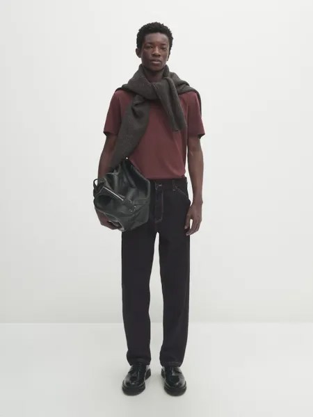 Футболка из мерсеризованного хлопка с короткими рукавами Massimo Dutti, бургундия