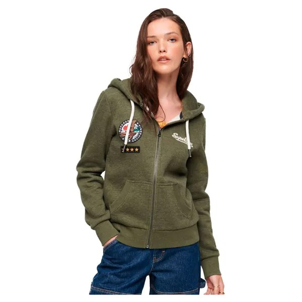 Толстовка Superdry Custom Embellished Full Zip, зеленый