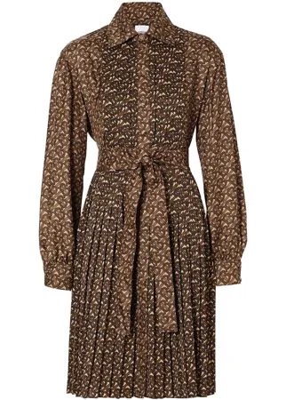 Burberry платье-рубашка с плиссировкой и монограммой