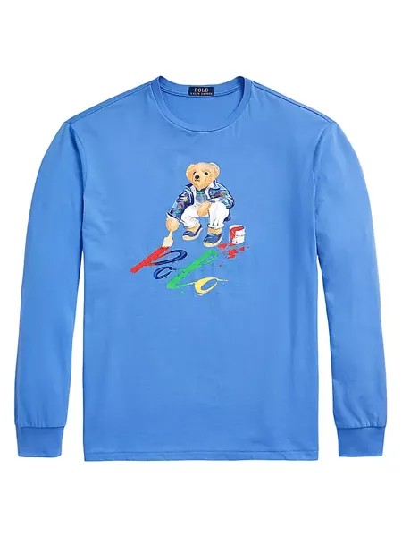 Хлопковая футболка с длинными рукавами Bear Polo Ralph Lauren, цвет summer blue paint bear