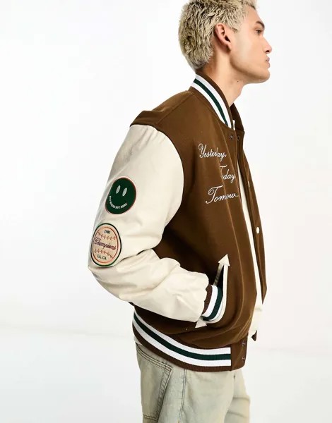 Коричневый университетский бомбер Pacsun Paradise
