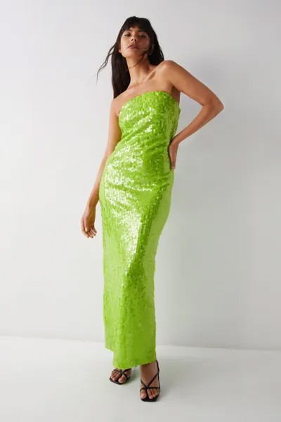 Платье-бандо макси с пайетками Warehouse, зеленый