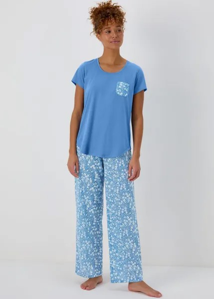 Синяя пижама с цветочным принтом