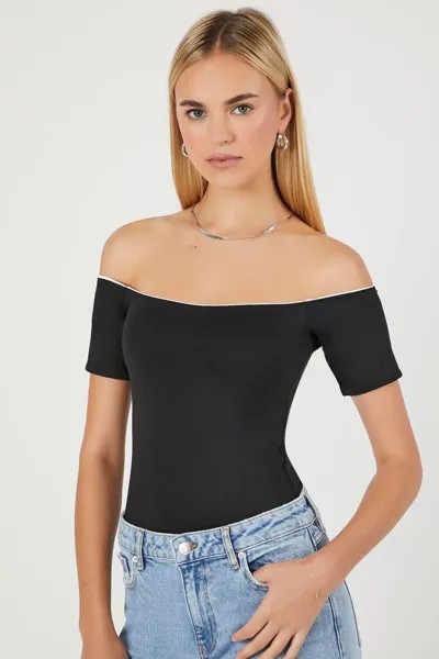 Двустороннее боди с открытыми плечами Forever 21, черный