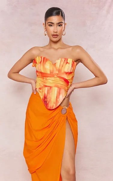 PrettyLittleThing Оранжевый корсет с плиссированной драпировкой и цветочным принтом